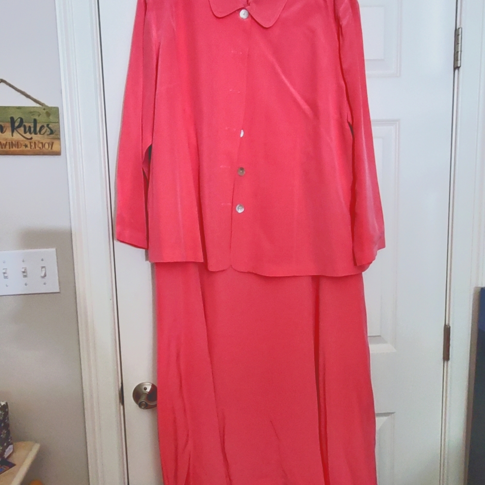 Jessica London Coral 2-pc, 100% Silk A-line dress and jacket